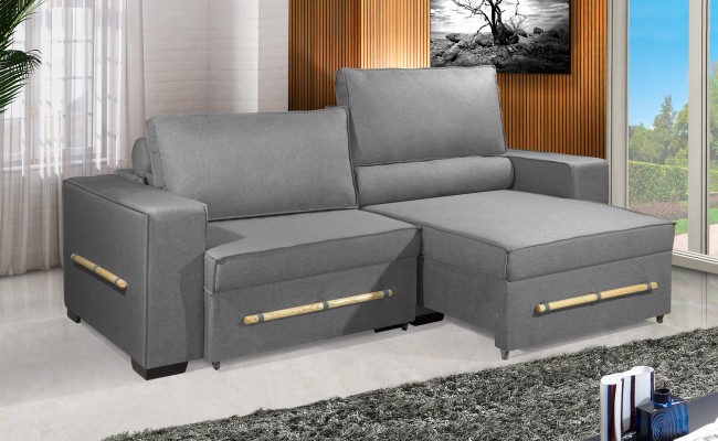 Sofá Retrátil e Reclinável 2.10m ESTILO ESTOFADOS - CHAYENE com SoftGel D33 Linho "Cinza"