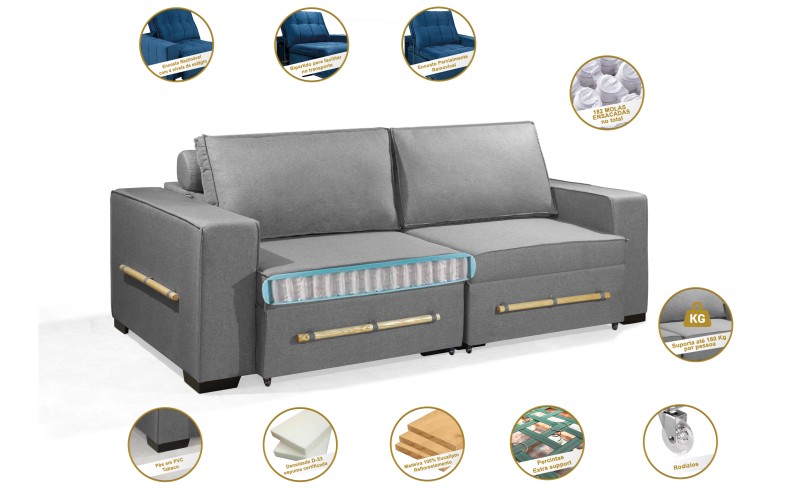 Sofá Retrátil e Reclinável 2.90m ESTILO ESTOFADOS - CHAYENE com SoftGel D33 Linho "Cinza" Sofá Retrátil e Reclinável 2.90m ESTILO ESTOFADOS - CHAYENE com SoftGel D33 Linho "Cinza"