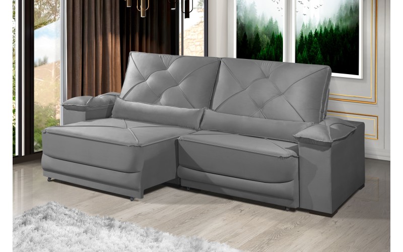 Sofá Retrátil e Reclinável 2.20m ESTILO ESTOFADOS - ODIN com SoftGel D33 Velusoft "Cinza" Sofá Retrátil e Reclinável 2.20m ESTILO ESTOFADOS - ODIN com SoftGel D33 Velusoft "Cinza"