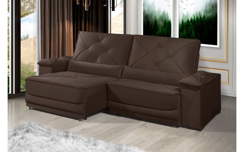 Sofá Retrátil e Reclinável 2.50m ESTILO ESTOFADOS - ODIN com SoftGel D33 Velusoft "Marrom" Sofá Retrátil e Reclinável 2.50m ESTILO ESTOFADOS - ODIN com SoftGel D33 Velusoft "Marrom"