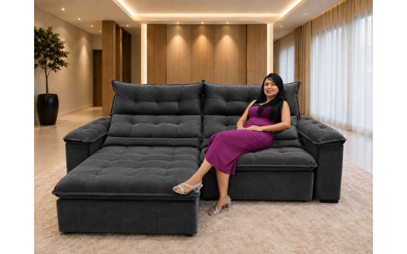 Sofá Retrátil Livia 2,10 Metros Velusoft | Conforto e Elegância para sua Sala