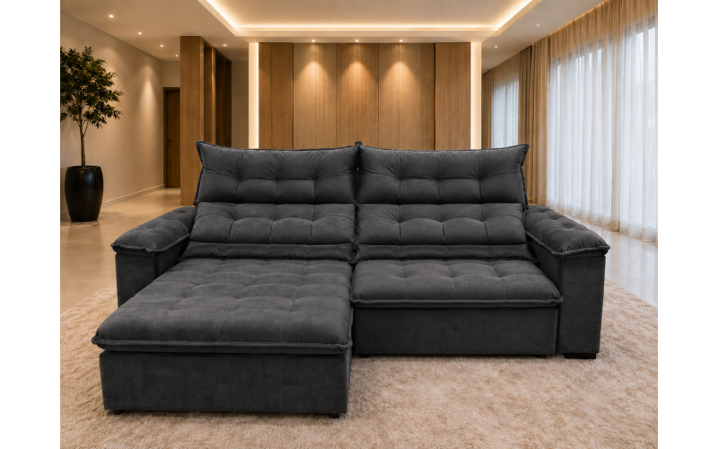 Sofá Retrátil Livia 2,10 Metros Velusoft | Conforto e Elegância para sua Sala