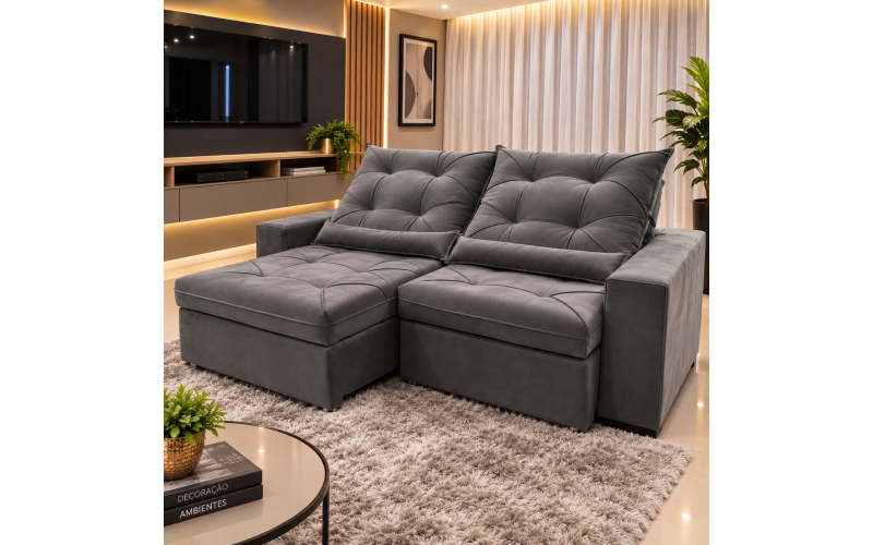  Sofá Retrátil Sophia 2,10 Metros velusoft | Conforto e Elegância para sua Sala