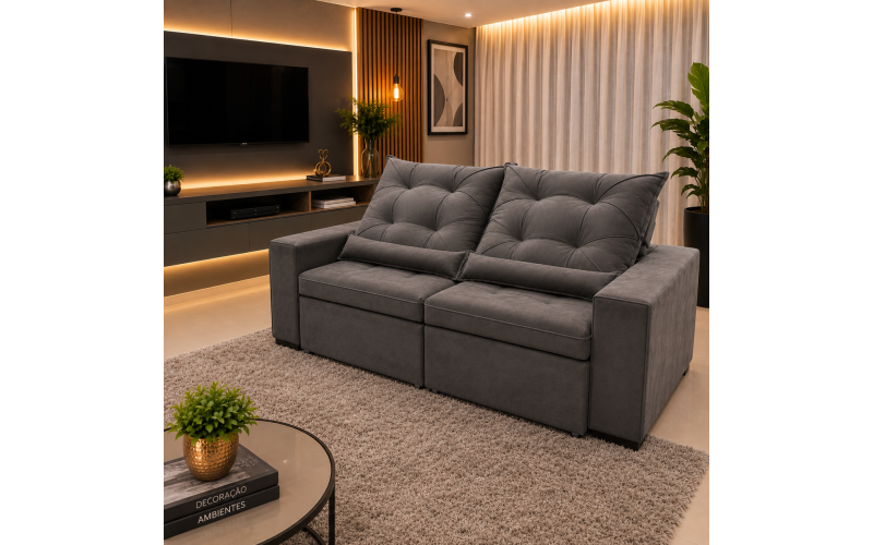  Sofá Retrátil Sophia 2,10 Metros velusoft | Conforto e Elegância para sua Sala