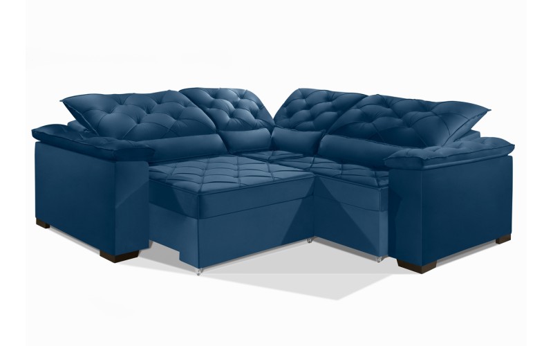 Sofá Retrátil Reclinável BERLIM DE CANTO 2.30 x 2.30 ESTILO ESTOFADOS - França Velusoft COR "AZUL"