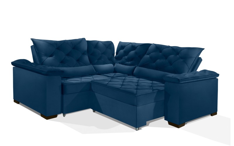 Sofá Retrátil Reclinável BERLIM DE CANTO 2.30 x 2.30 ESTILO ESTOFADOS - França Velusoft COR "AZUL"