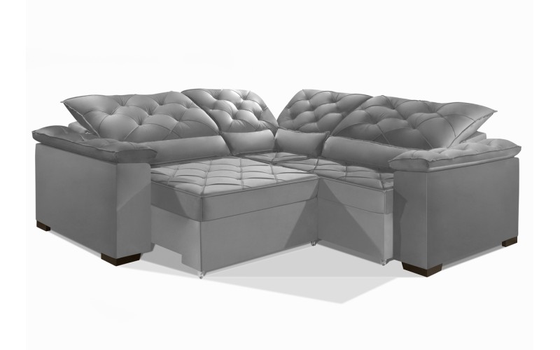 Sofá Retrátil Reclinável BERLIM DE CANTO 2.40 x 2.40 ESTILO ESTOFADOS - França Velusoft COR "PRATA"