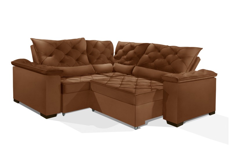 Sofá Retrátil Reclinável BERLIM DE CANTO 2.30 x 2.30 ESTILO ESTOFADOS - França Velusoft COR "TERRA COTA" Sofá Retrátil Reclinável BERLIM DE CANTO 2.30 x 2.30 ESTILO ESTOFADOS - França Velusoft COR "TERRA COTA"