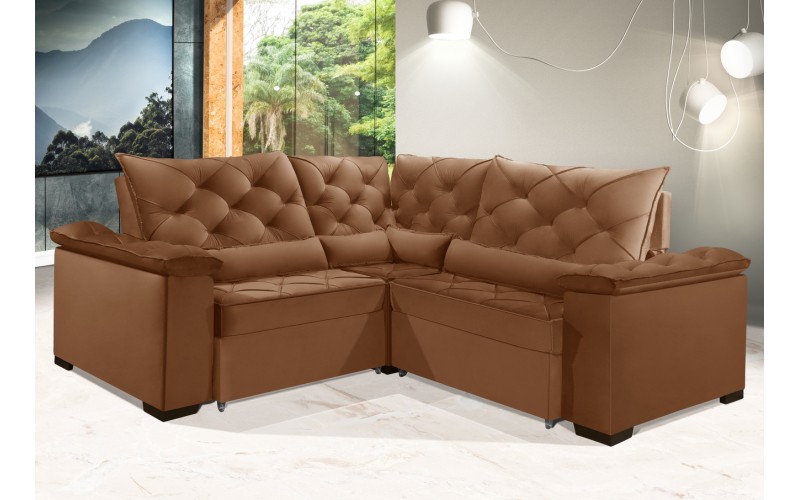 Sofá Retrátil Reclinável BERLIM DE CANTO 2.30 x 2.30 ESTILO ESTOFADOS - França Velusoft COR "TERRA COTA" Sofá Retrátil Reclinável BERLIM DE CANTO 2.30 x 2.30 ESTILO ESTOFADOS - França Velusoft COR "TERRA COTA"