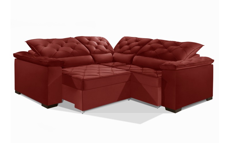 Sofá Retrátil Reclinável BERLIM DE CANTO 2.30 x 2.30 ESTILO ESTOFADOS - França Velusoft COR "VERMELHO"