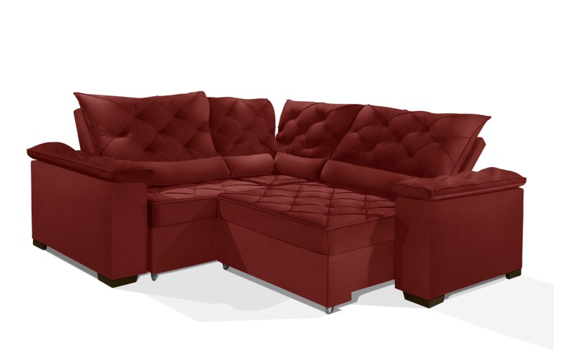 Sofá Retrátil Reclinável BERLIM DE CANTO 2.30 x 2.30 ESTILO ESTOFADOS - França Velusoft COR "VERMELHO"
