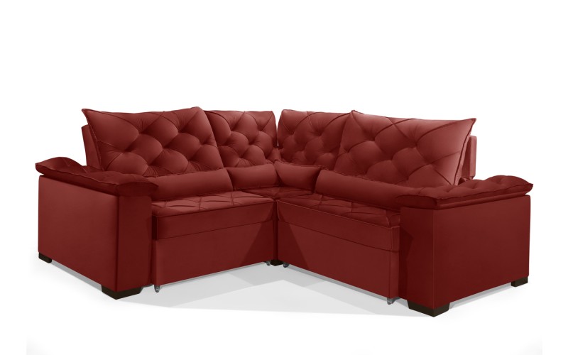 Sofá Retrátil Reclinável BERLIM DE CANTO 2.30 x 2.30 ESTILO ESTOFADOS - França Velusoft COR "VERMELHO"