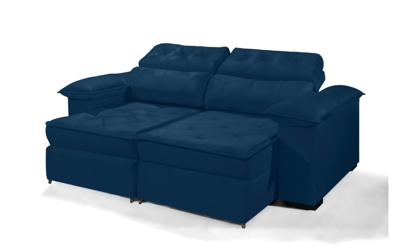 Sofá Retrátil Reclinável DOA 2.20m ESTILO ESTOFADOS - França Velusoft COR "AZUL"
