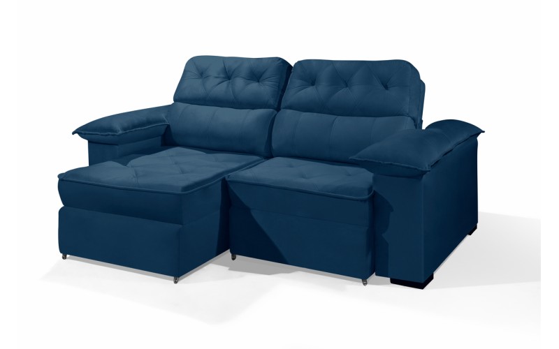 Sofá Retrátil Reclinável DOA 2.20m ESTILO ESTOFADOS - França Velusoft COR "AZUL"
