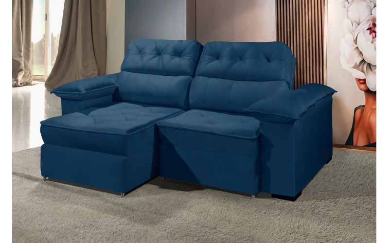 Sofá Retrátil Reclinável DOA 2.20m ESTILO ESTOFADOS - França Velusoft COR "AZUL"
