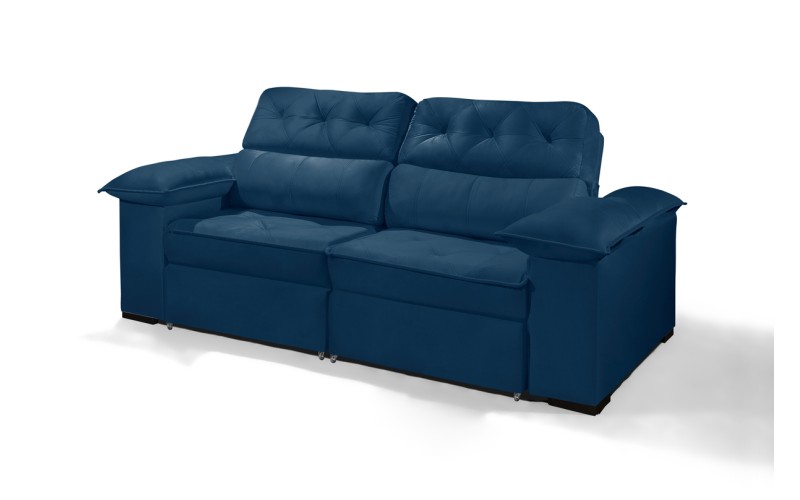 Sofá Retrátil Reclinável DOA 2.20m ESTILO ESTOFADOS - França Velusoft COR "AZUL"