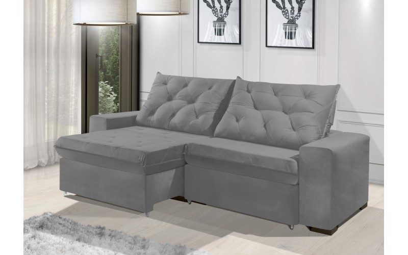 Sofá Retrátil e Reclinável 2.30m ESTILO ESTOFADOS - EUROPA com SoftGel D33 Velupluma "Prata" Sofá Retrátil e Reclinável 2.30m ESTILO ESTOFADOS - EUROPA com SoftGel D33 Velupluma "Prata"