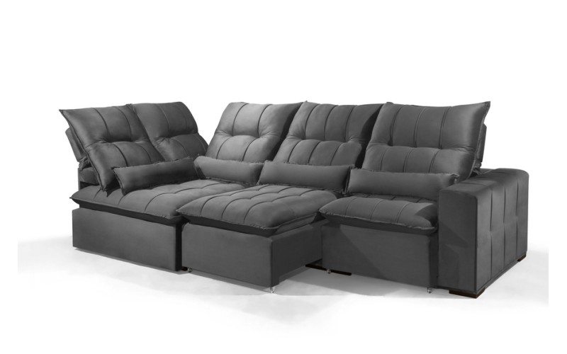 Sofá Retrátil Reclinável ELLOA DE CANTO COM CHAISE 3.25 x 1.80m ESTILO ESTOFADOS - Inca Velusoft COR "CINZA" Sofá Retrátil Reclinável ELLOA DE CANTO COM CHAISE 3.25 x 1.80m ESTILO ESTOFADOS - Inca Velusoft COR "CINZA"