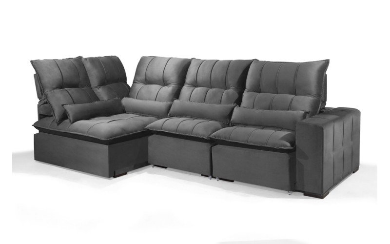 Sofá Retrátil Reclinável ELLOA DE CANTO COM CHAISE 3.25 x 1.80m ESTILO ESTOFADOS - Inca Velusoft COR "CINZA" Sofá Retrátil Reclinável ELLOA DE CANTO COM CHAISE 3.25 x 1.80m ESTILO ESTOFADOS - Inca Velusoft COR "CINZA"