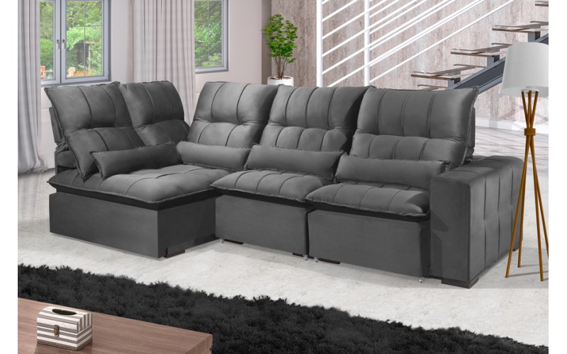 Sofá Retrátil Reclinável ELLOA DE CANTO COM CHAISE 3.25 x 1.80m ESTILO ESTOFADOS - Inca Velusoft COR "CINZA" Sofá Retrátil Reclinável ELLOA DE CANTO COM CHAISE 3.25 x 1.80m ESTILO ESTOFADOS - Inca Velusoft COR "CINZA"