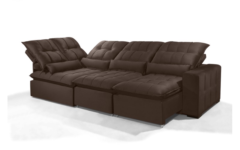 Sofá Retrátil Reclinável ELLOA DE CANTO COM CHAISE 3.05 x 1.80m ESTILO ESTOFADOS - Inca Velusoft COR "MARROM" Sofá Retrátil Reclinável ELLOA DE CANTO COM CHAISE 3.05 x 1.80m ESTILO ESTOFADOS - Inca Velusoft COR "MARROM"