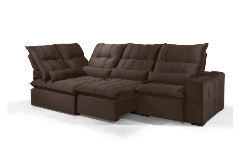 Sofá Retrátil Reclinável ELLOA DE CANTO COM CHAISE 3.05 x 1.80m ESTILO ESTOFADOS - Inca Velusoft COR "MARROM" Sofá Retrátil Reclinável ELLOA DE CANTO COM CHAISE 3.05 x 1.80m ESTILO ESTOFADOS - Inca Velusoft COR "MARROM"