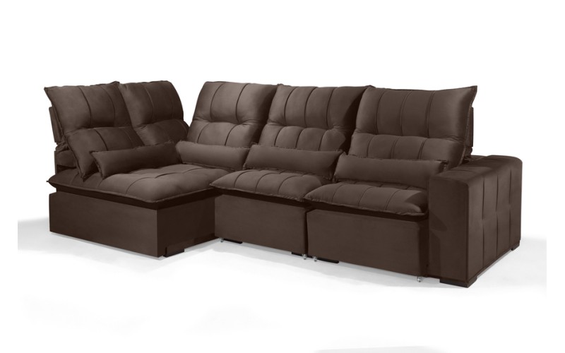 Sofá Retrátil Reclinável ELLOA DE CANTO COM CHAISE 3.05 x 1.80m ESTILO ESTOFADOS - Inca Velusoft COR "MARROM" Sofá Retrátil Reclinável ELLOA DE CANTO COM CHAISE 3.05 x 1.80m ESTILO ESTOFADOS - Inca Velusoft COR "MARROM"