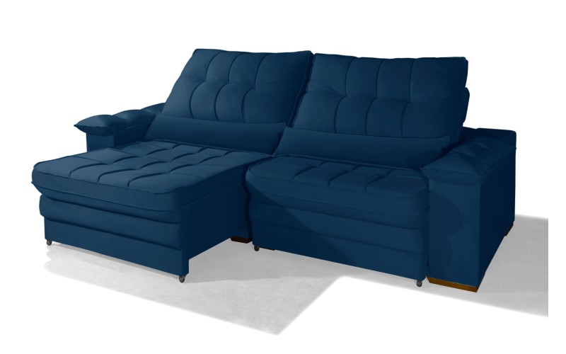 Sofá Retrátil Reclinável LAUS 2.90m ESTILO ESTOFADOS - França Velusoft COR "AZUL"