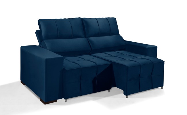 Sofá Retrátil Reclinável MIAMI 2.00m ESTILO ESTOFADOS - Inca Velusoft COR "AZUL"