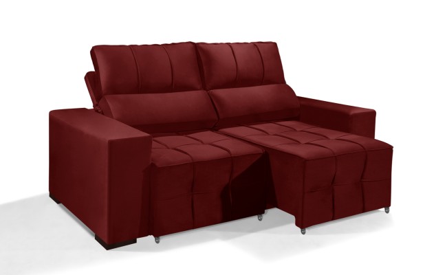 Sofá Retrátil Reclinável MIAMI 2.00m ESTILO ESTOFADOS - Inca Velusoft COR "VERMELHO"