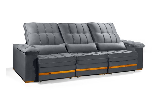 Sofá Retrátil Reclinável MORFEU 3 módulos 3,05m ESTILO ESTOFADOS - França Velusoft COR "CINZA"