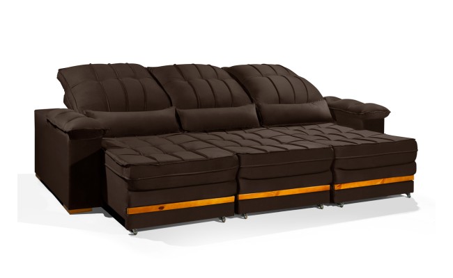 Sofá Retrátil Reclinável MORFEU 3 módulos 4,10m ESTILO ESTOFADOS - França Velusoft COR "MARROM"