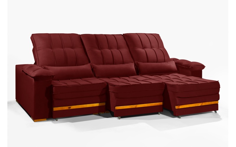 Sofá Retrátil Reclinável MORFEU 3 módulos 3,05m ESTILO ESTOFADOS - França Velusoft COR "VERMELHO"