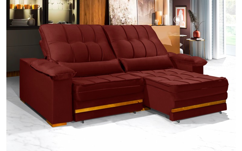 Sofá Retrátil Reclinável MORFEU 2.90m ESTILO ESTOFADOS - França Velusoft COR "VERMELHO" Sofá Retrátil Reclinável MORFEU 2.90m ESTILO ESTOFADOS - França Velusoft COR "VERMELHO"