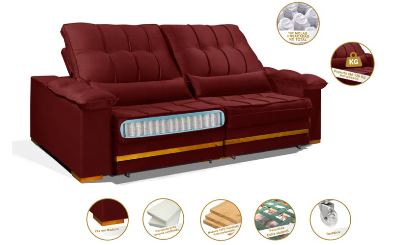 Sofá Retrátil Reclinável MORFEU 2.90m ESTILO ESTOFADOS - França Velusoft COR "VERMELHO" Sofá Retrátil Reclinável MORFEU 2.90m ESTILO ESTOFADOS - França Velusoft COR "VERMELHO"