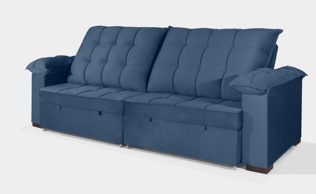 Sofá Retrátil e Reclinável 2,70m Canadá ESTILO ESTOFADOS - Sude Veludo cor "Azul"