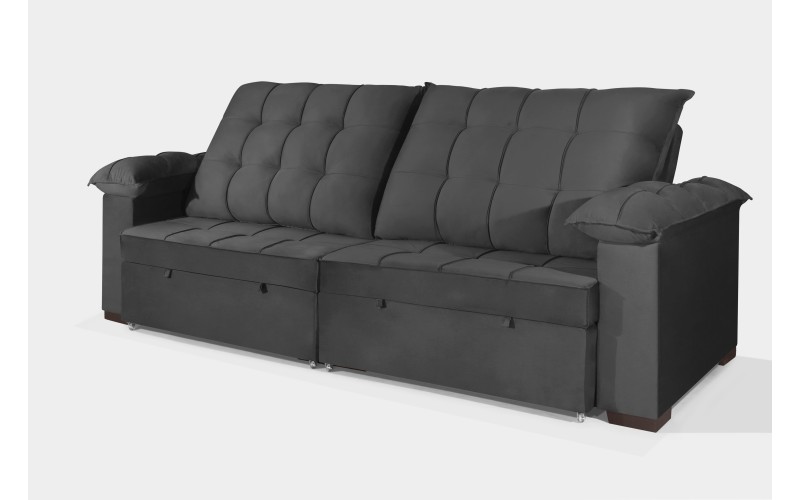 Sofá Retrátil e Reclinável 2,10m Canadá ESTILO ESTOFADOS - Sude Veludo cor "Cinza"