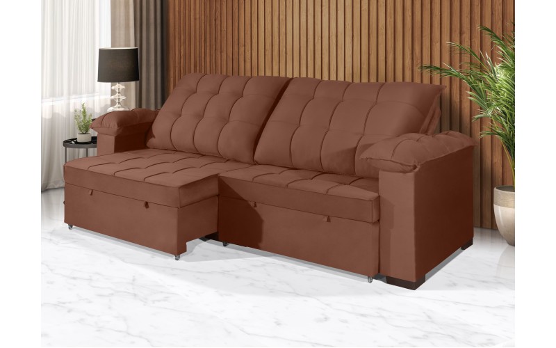 Sofá Retrátil e Reclinável 2,10m Canadá ESTILO ESTOFADOS - Sude Veludo cor "Terracota"