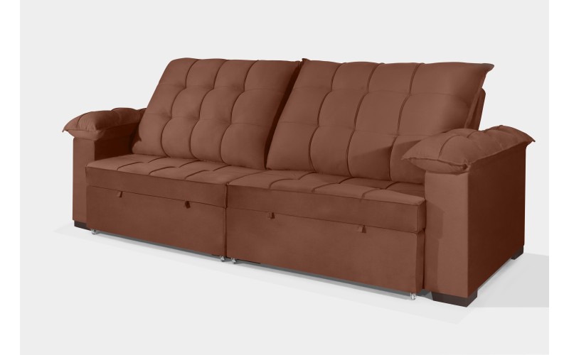 Sofá Retrátil e Reclinável 2,10m Canadá ESTILO ESTOFADOS - Sude Veludo cor "Terracota"