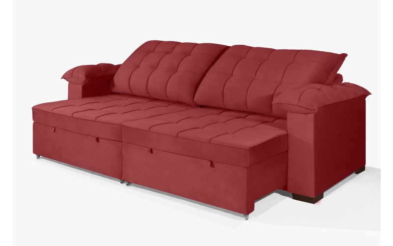 Sofá Retrátil e Reclinável 2,10m Canadá ESTILO ESTOFADOS - Sude Veludo cor "Vermelho"