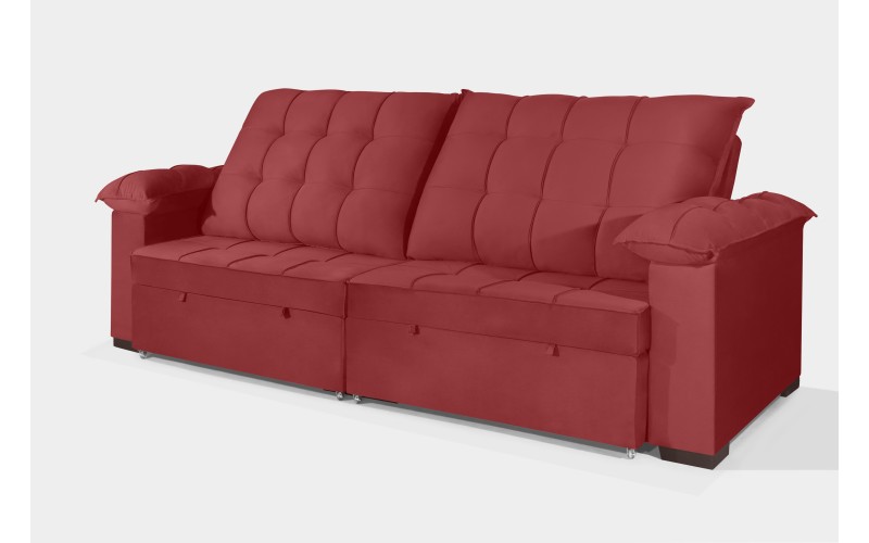 Sofá Retrátil e Reclinável 2,10m Canadá ESTILO ESTOFADOS - Sude Veludo cor "Vermelho"