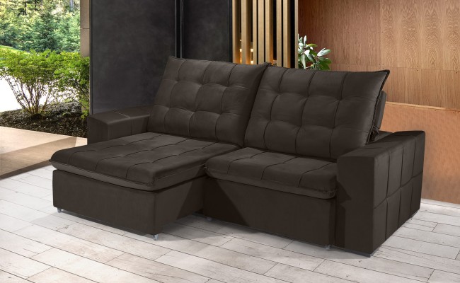 Sofá Retrátil e Reclinável 2,50m ESTILO ESTOFADOS - CANCÚN com SoftGel D33 "MARROM"