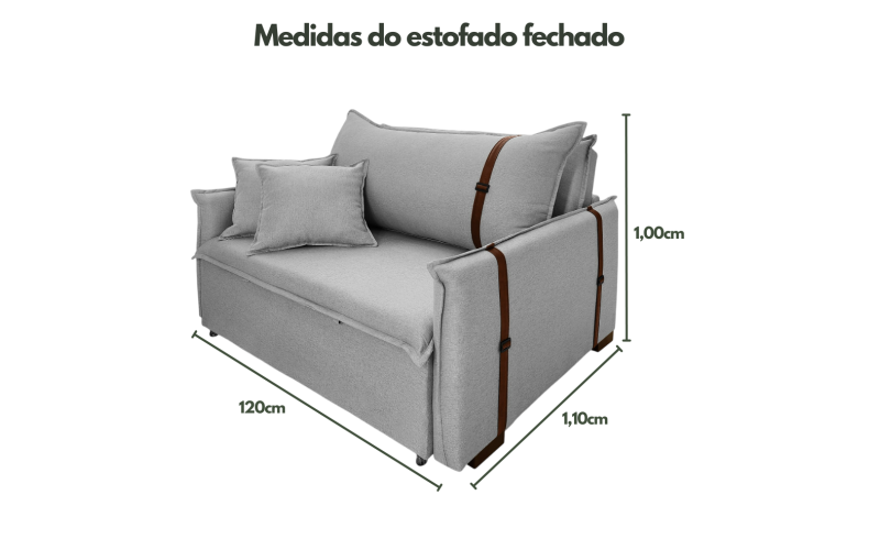 Poltrona Sofá Cama Valence Premium 120cm SoftGel D33  Linho Cinza Claro