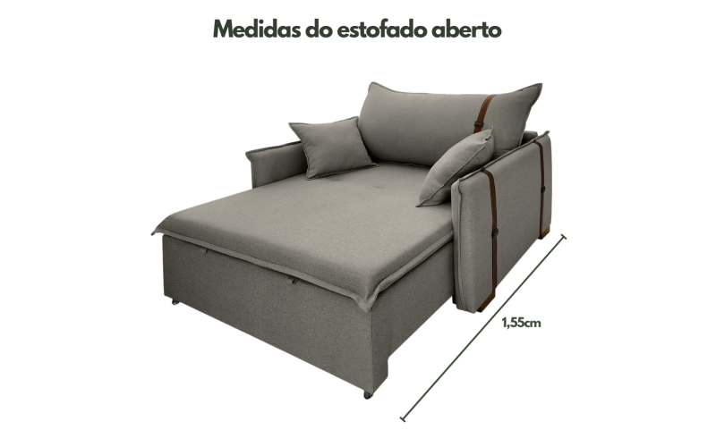 Poltrona Sofá Cama Valence Premium 120cm SoftGel D33  Linho Cinza