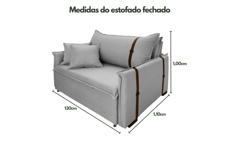 Poltrona Sofá Cama Valence Premium 130cm SoftGel D33  Linho Cinza Claro