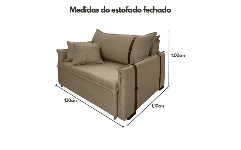 Poltrona Sofá Cama Valence Premium 130cm SoftGel D33  Linho Marrom