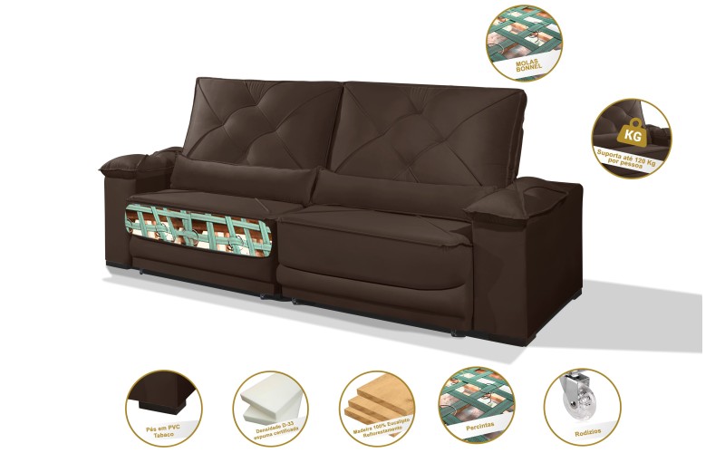 Sofá Retrátil e Reclinável 2.50m ESTILO ESTOFADOS - ODIN com SoftGel D33 Velusoft "Marrom" Sofá Retrátil e Reclinável 2.50m ESTILO ESTOFADOS - ODIN com SoftGel D33 Velusoft "Marrom"
