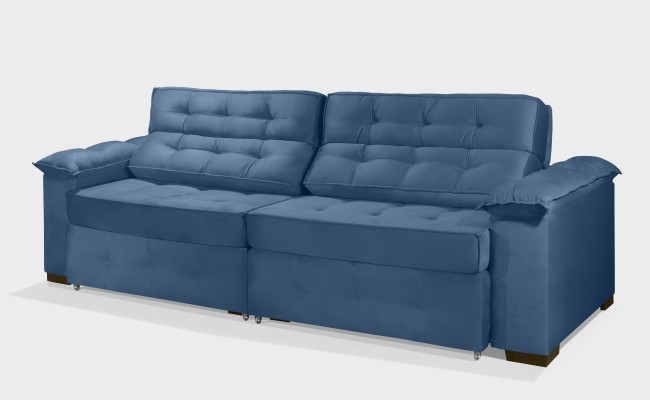 Sofá Retrátil e Reclinável 2,70m ESTILO ESTOFADOS - PARIS 2 módulos com Velusoft D33 "AZUL"