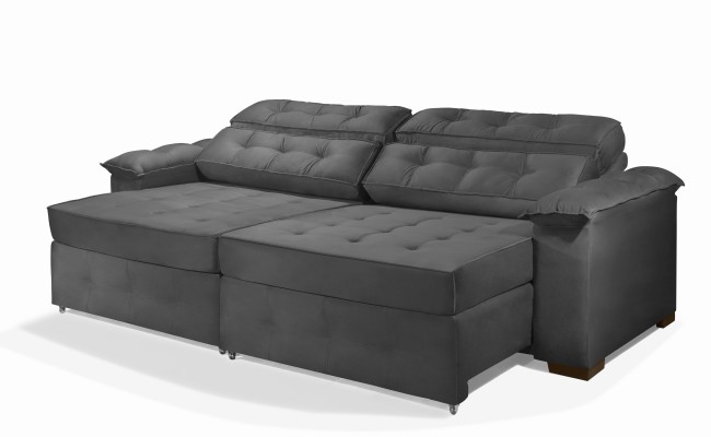 Sofá Retrátil e Reclinável 2,50m ESTILO ESTOFADOS - PARIS 2 módulos com Velusoft D33 "CINZA"