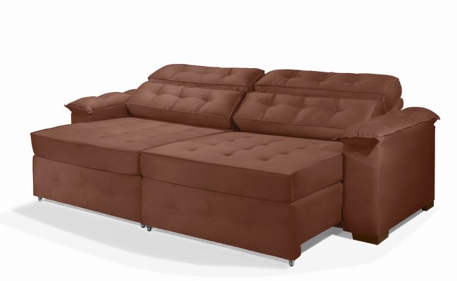 Sofá Retrátil e Reclinável 2,50m ESTILO ESTOFADOS - PARIS 2 módulos com Velusoft D33 "TERRACOTA"